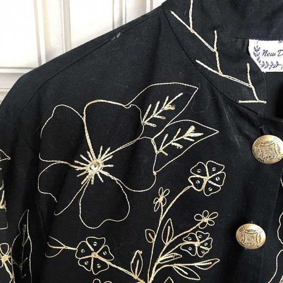 New Direction Jacket SzL Cotton Black Gold Buttons/Thread Design Fancy NWOT - Picture 6 of 8